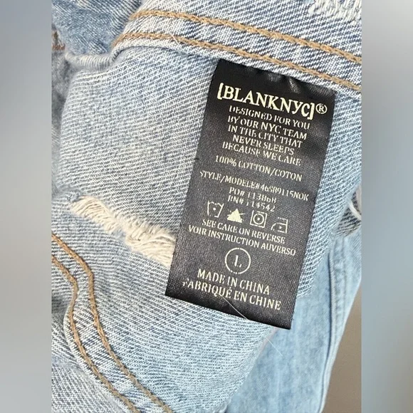 Blank NYC Light Blue Distressed Denim Jacket - Size Large - Picture 7 of 12